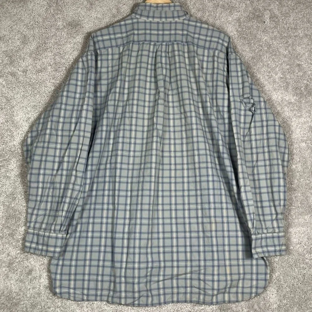 Vintage J. Crew Oarsman Shirt Mens XLT Blue Plaid Long Sleeve Cotton Distressed